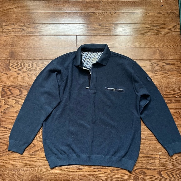 Green Coast Yachting Sweater Mens Size Large merino wool Navy 1/4 Zip Comfort - Picture 4 of 4